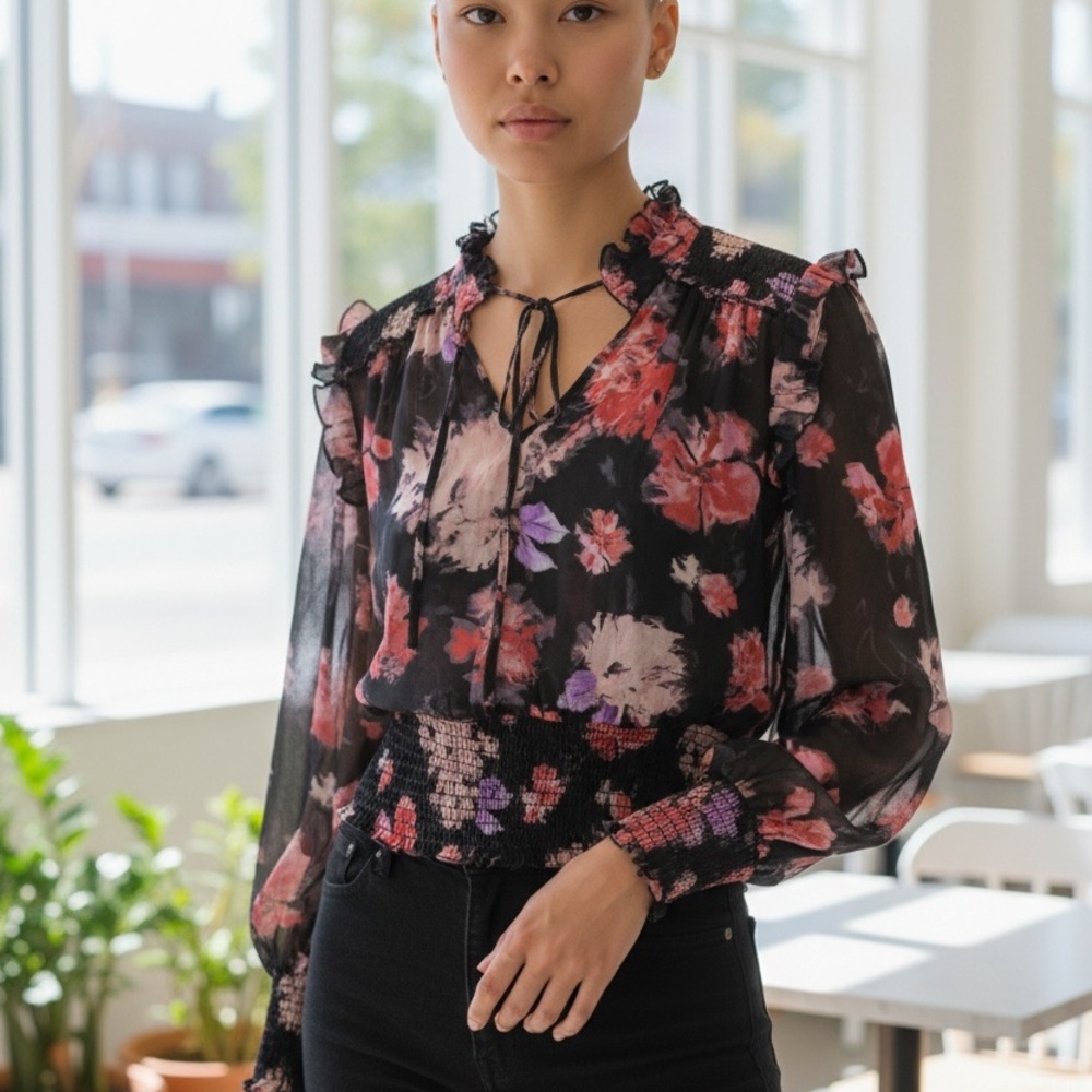 Petal & Pup Black and Pink Floral Blouse